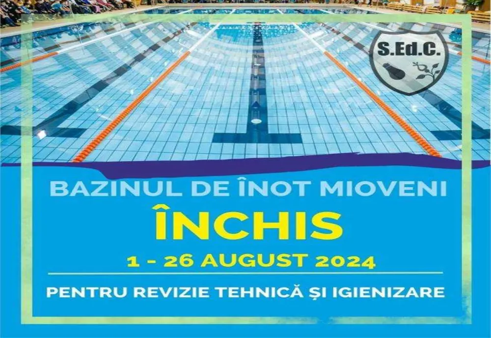 BAZINUL DE ÎNOT DIN MIOVENI VA FI ÎNCHIS PENTRU LUCRĂRI DE REVIZIE ȘI IGIENIZARE