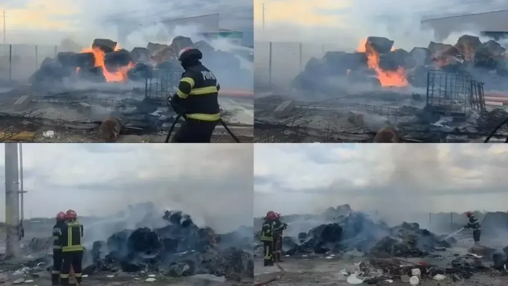 Incendiu la un depozit de deșeuri menajere de lângă Pitești