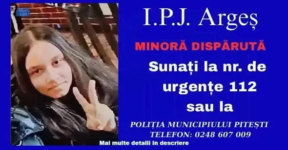 Adolescentă de 13 ani, din Pitești, dată în căutare după ce a plecat de acasă cu un alt minor