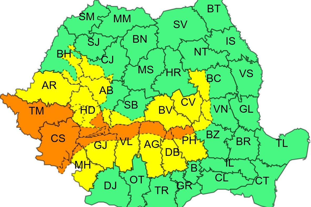 Avertizare de cod portocaliu, în trei județe!
