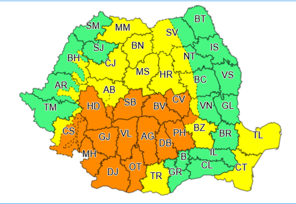 Cod Portocaliu de ploi torenţiale, vijelii şi grindină. Ce judeţe sunt vizate