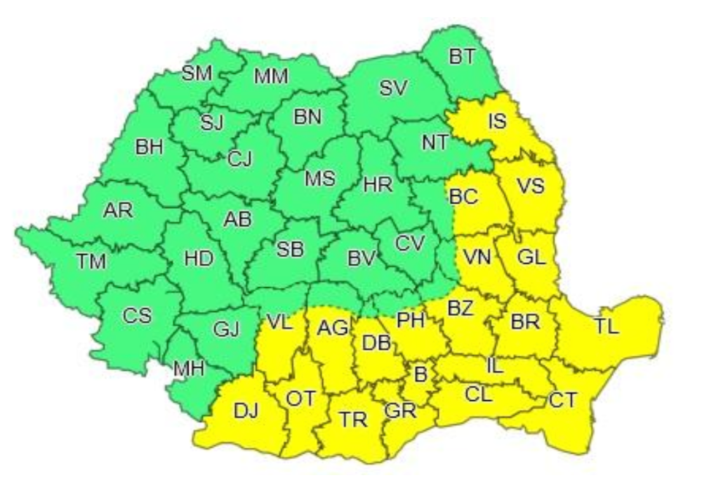 COD GALBEN de caniculă și intensificări ale vântului