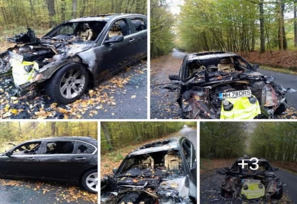 Autovehicul în flăcări în localitatea Băbana, Argeș