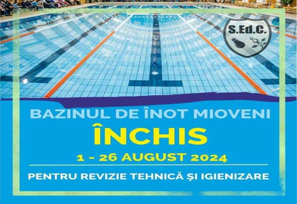 BAZINUL DE ÎNOT DIN MIOVENI VA FI ÎNCHIS PENTRU LUCRĂRI DE REVIZIE ȘI IGIENIZARE