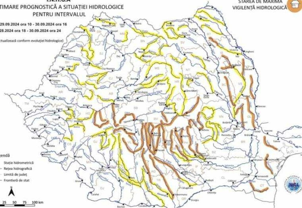 AVERTIZARE DE INUNDAȚII EMISĂ DE INHGA