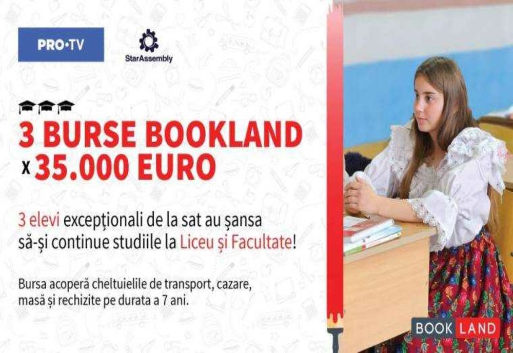 ASOCIAȚIA BOOKLAND OFERĂ TREI BURSE ÎN VALOARE DE 35.000 EURO FIECARE PENTRU ELEVI DIN MEDIUL RURAL