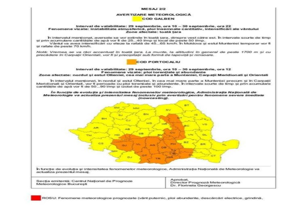 AVERTIZARE METEO DE LA SALVAMONT ARGEȘ: PLOI TORENȚIALE ȘI ABUNDENTE ÎN MUNTENIA