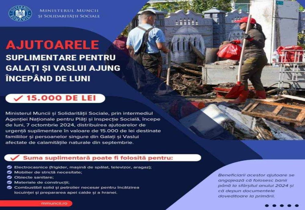 ASISTENȚĂ PENTRU FAMILIILE AFECTATE DE FENOMENELE METEOROLOGICE DIN GALAȚI ȘI VASLUI