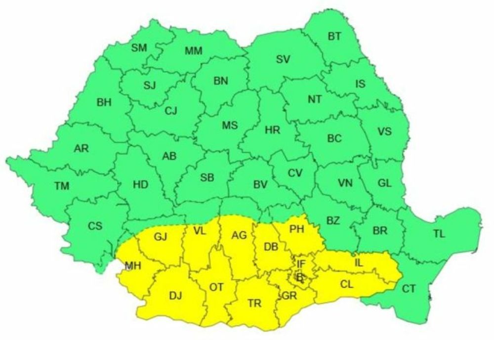 COD GALBEN DE CANICULĂ ÎN SUDUL ȚĂRII ȘI ÎN BUCUREȘTI