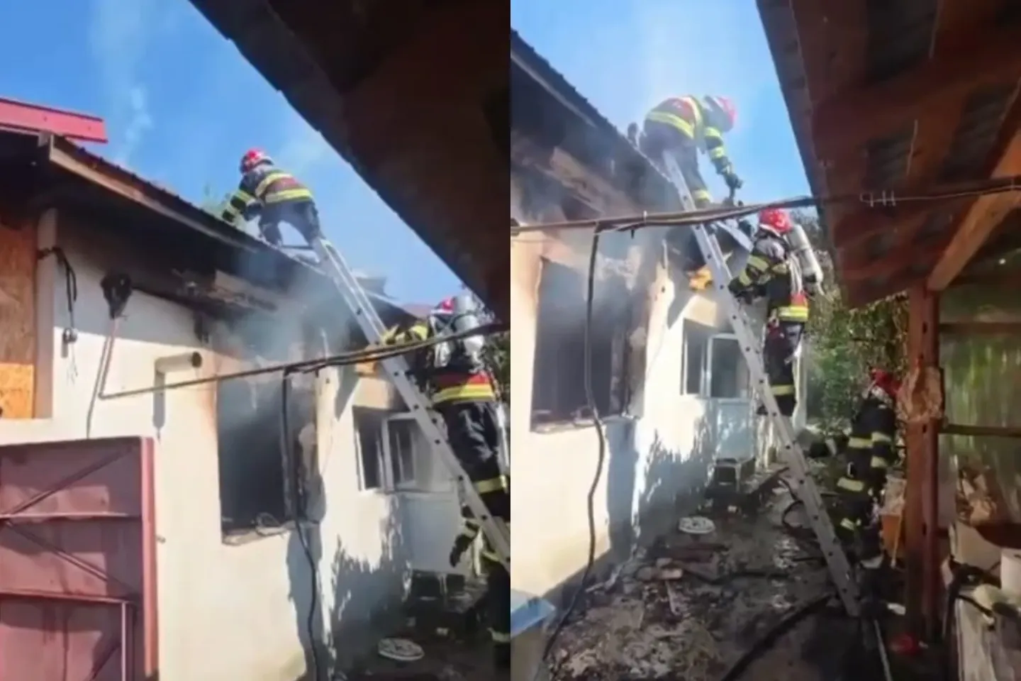 Femeie găsită inconștientă într-o casă cuprinsă de flăcări în Argeș. Pompierii au salvat-o în ultima clipă