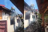 Femeie găsită inconștientă într-o casă cuprinsă de flăcări în Argeș. Pompierii au salvat-o în ultima clipă