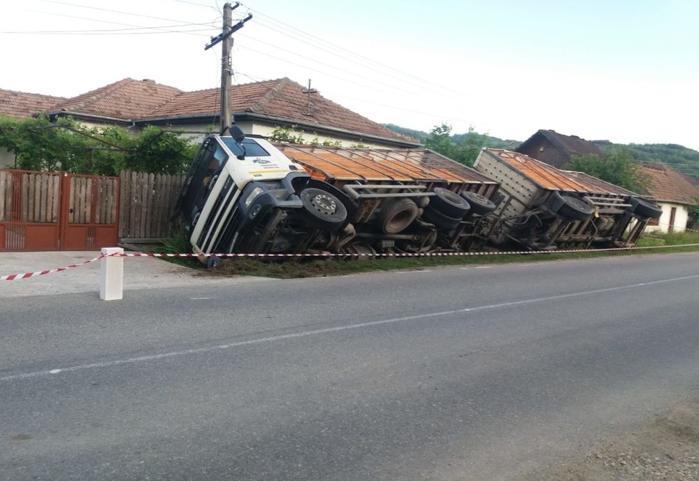 S-a răsturnat un camion plin cu păsări, la Poienarii de Argeș