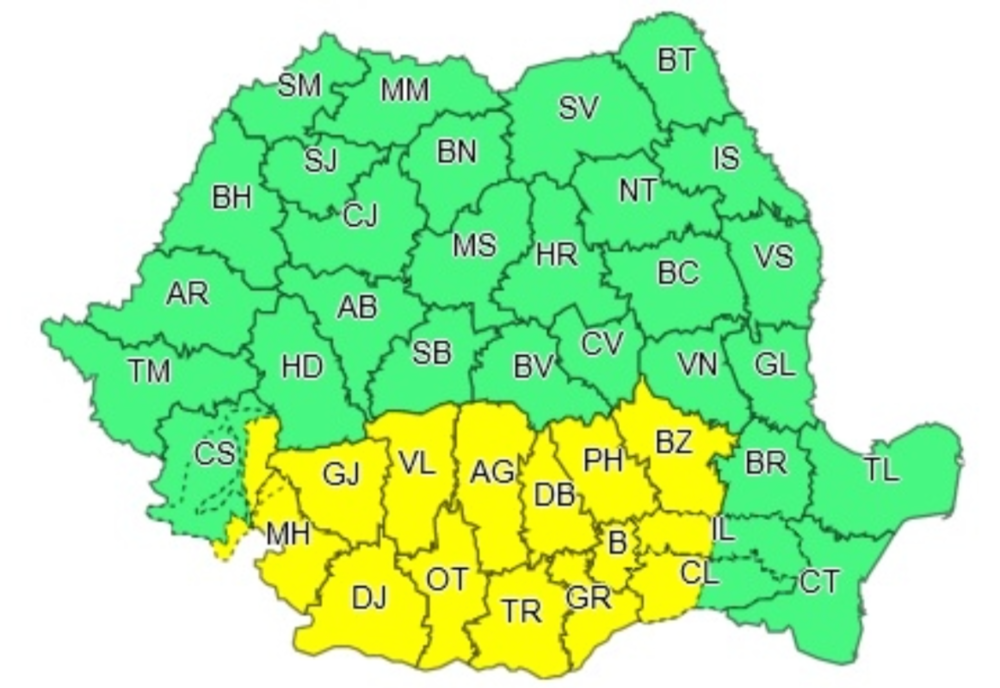 COD GALBEN de NINSORI, în mai multe judeţe din sudul ţării