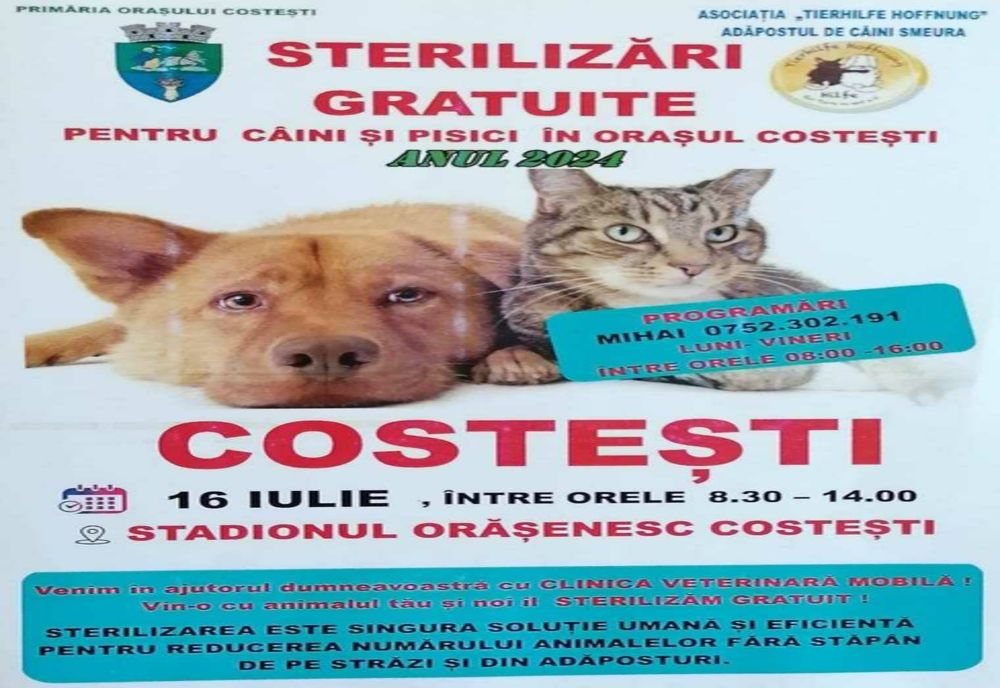 CAMPANIE DE STERILIZARE A ANIMALELOR DE COMPANIE ÎN ORAȘUL COSTEȘTI