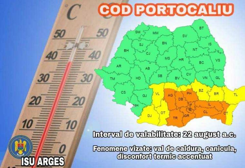 ATENȚIONARE COD PORTOCALIU EMISĂ DE ADMINISTRAȚIA NAȚIONALĂ DE METEOROLOGIE