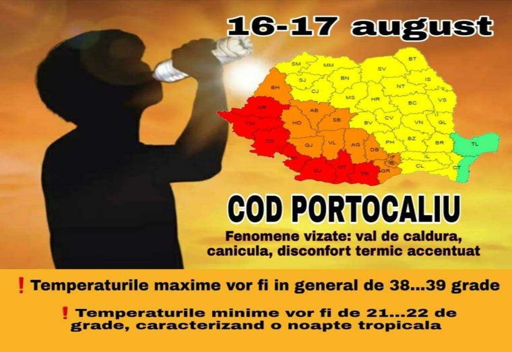 ATENȚIONARE COD PORTOCALIU EMISĂ DE ADMINISTRAȚIA NAȚIONALĂ DE METEOROLOGIE