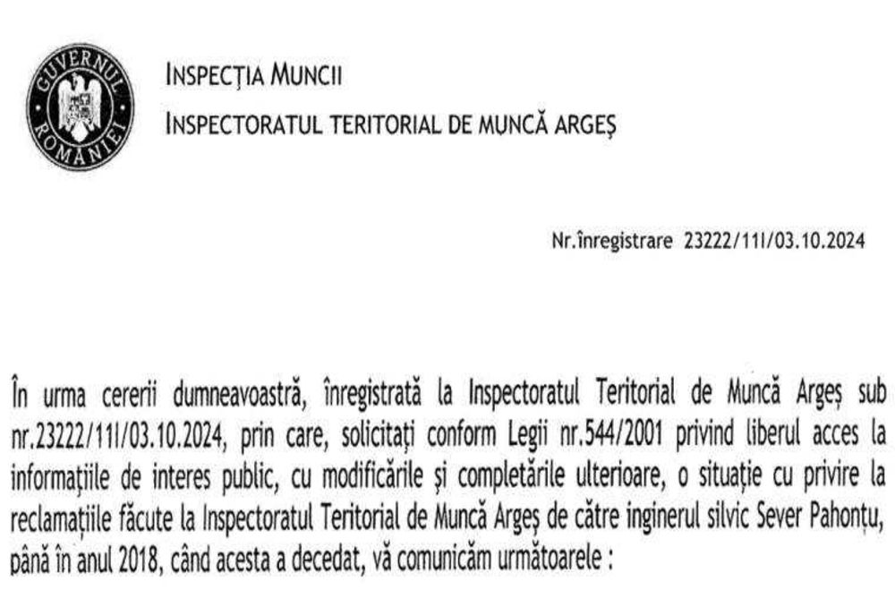 ITM Argeș Refuză Informațiile în Legătură cu Reclamațiile lui Sever Pahonțu